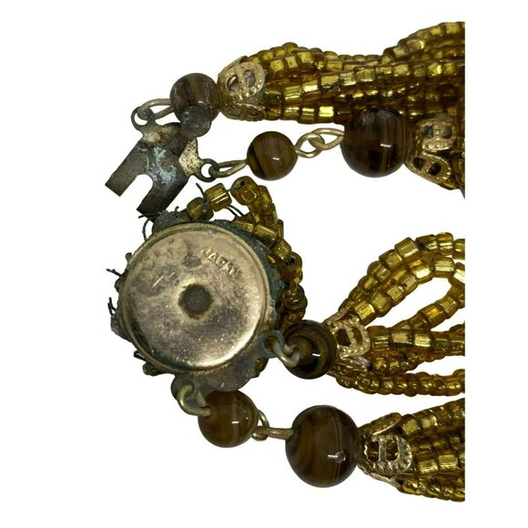 Vintage 1950s Japan Gold Seed Bead Torsade Necklace With Intricate Clasp Design - Picture 5 of 6